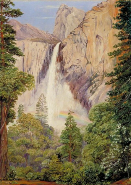 Figura 6 - A) Vista do Lago Donner e as rochas cristalinas da região. B) A cachoeira Véu da Noiva, em Yosemite.
