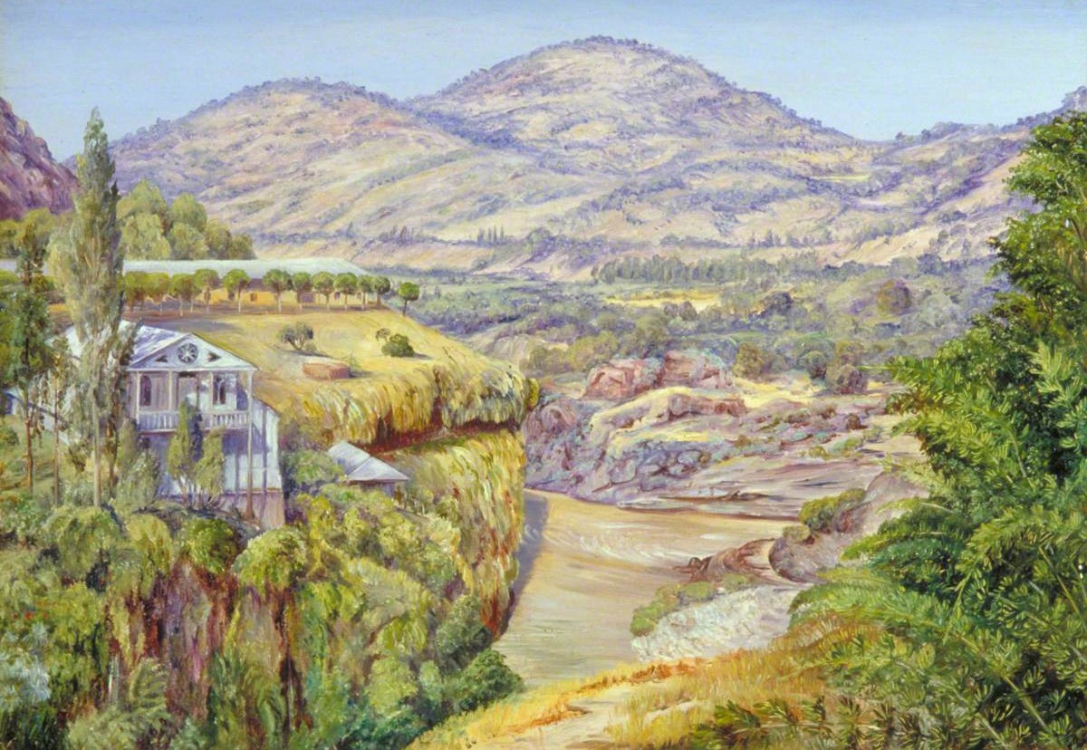 Figura 67 - Chile. Paisagem andina com colinas secas, vale fluvial encaixado e as termas de Cauquenas.